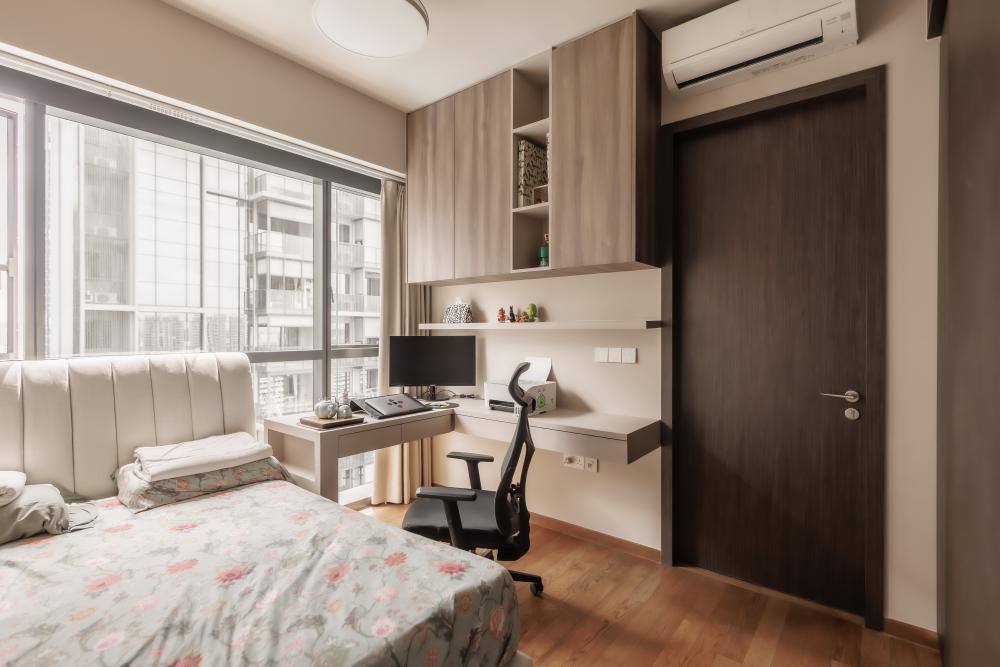 Modern Study with Bookshelf and Ceiling Light