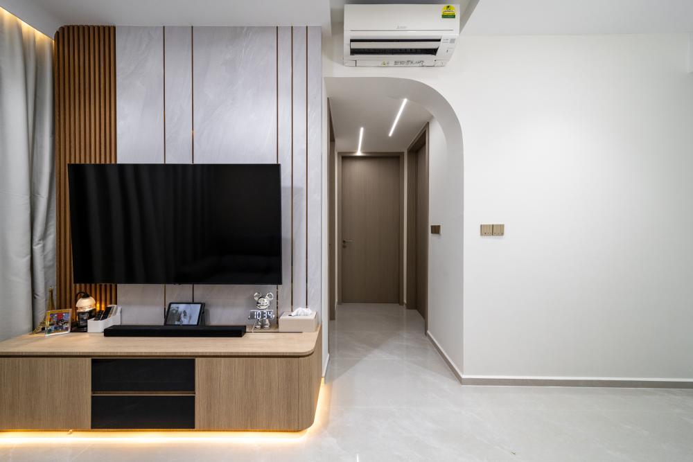 Modern Living Room with TV Console and Feature Wall