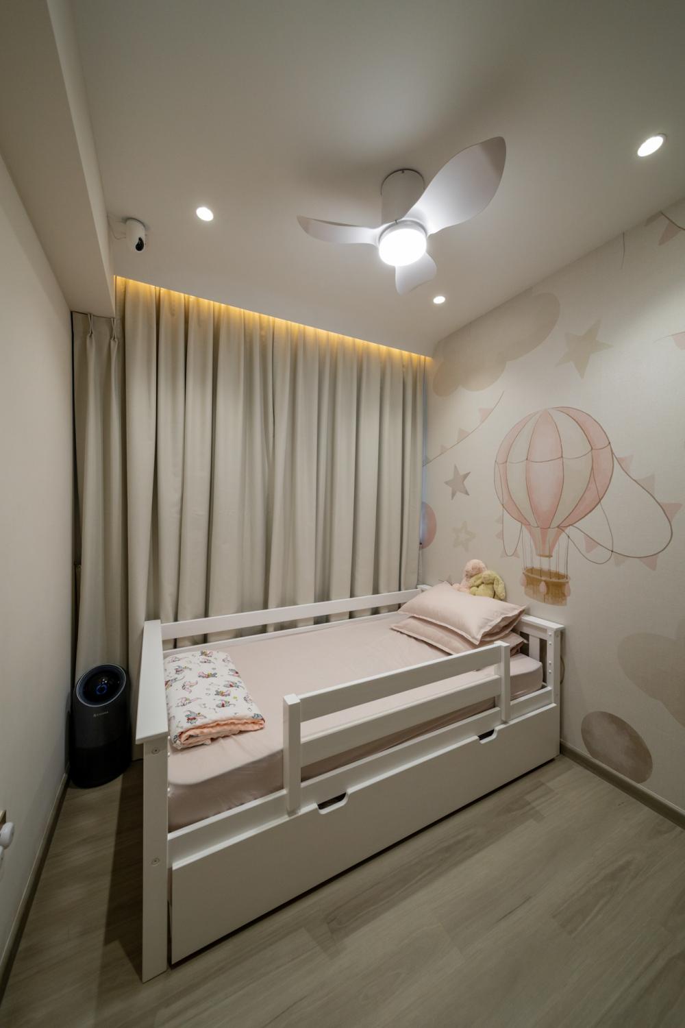 Modern Kids Room with Drop Ceiling and Wallpaper