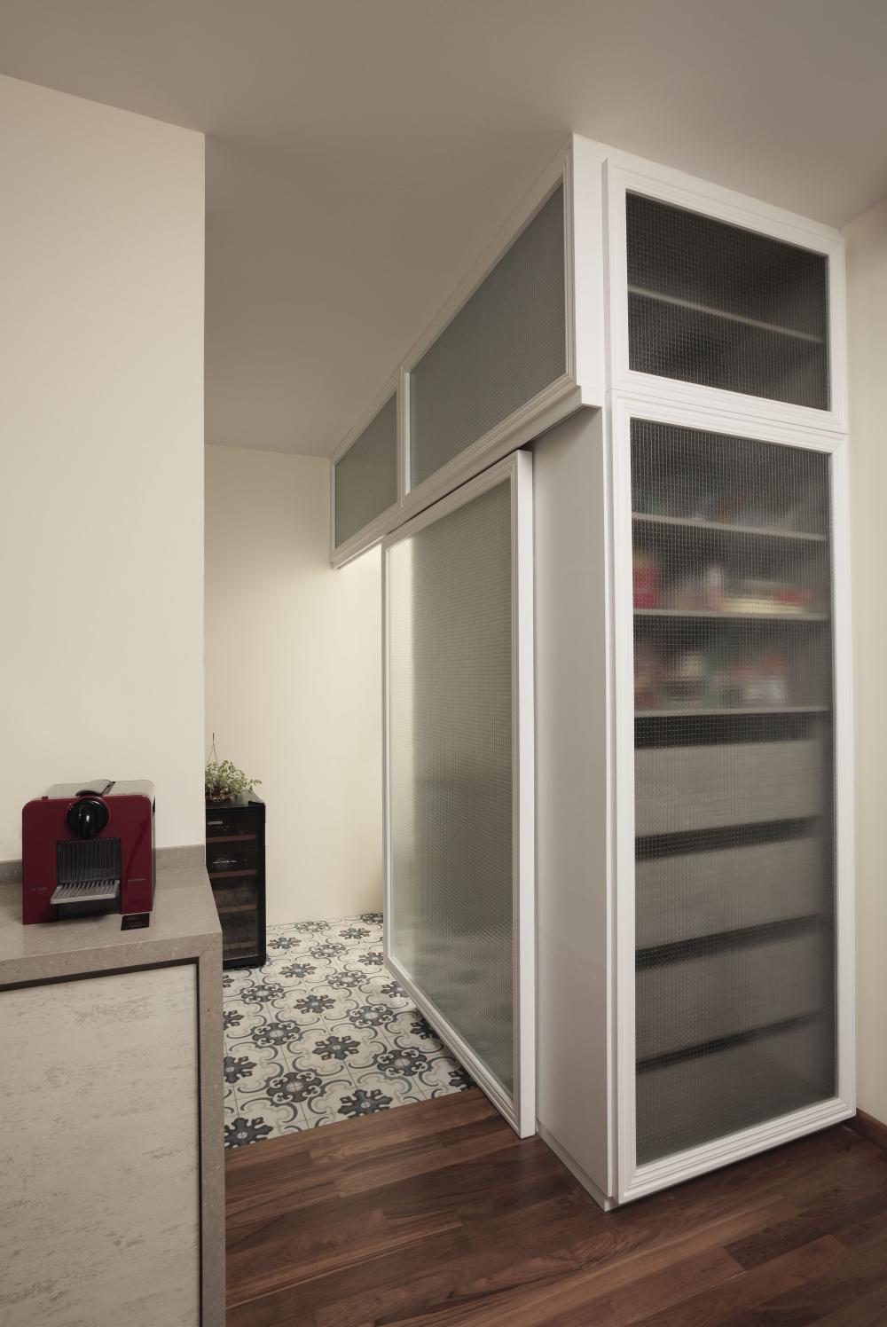 Eclectic Pantry with Kitchen Island and Console Table