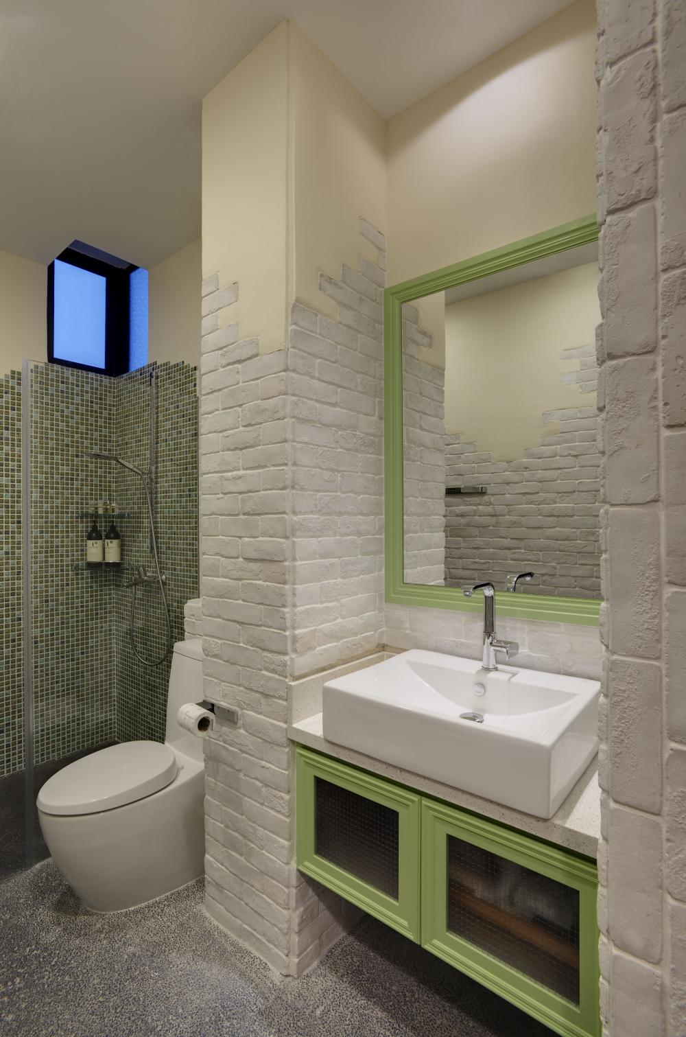 Eclectic Bathroom with Countertop and Mirror