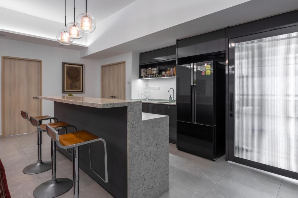 Asian Home Bar with Countertop and Bar Counter