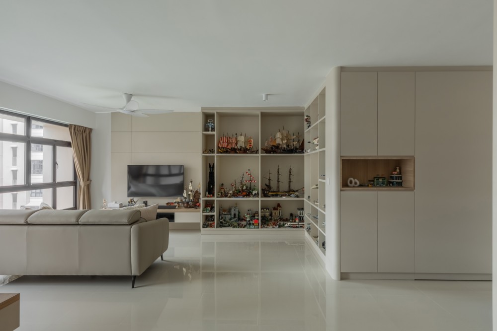 Modern Living Room with Feature Wall and Curtain
