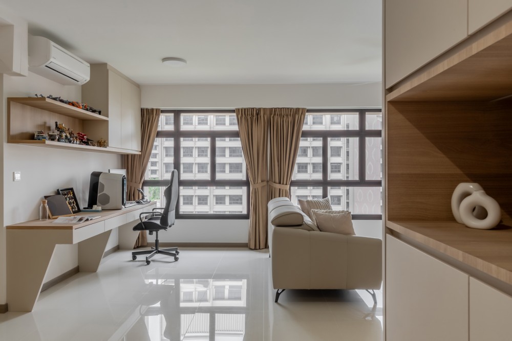 Modern Living Room with Ceiling Light and Curtain