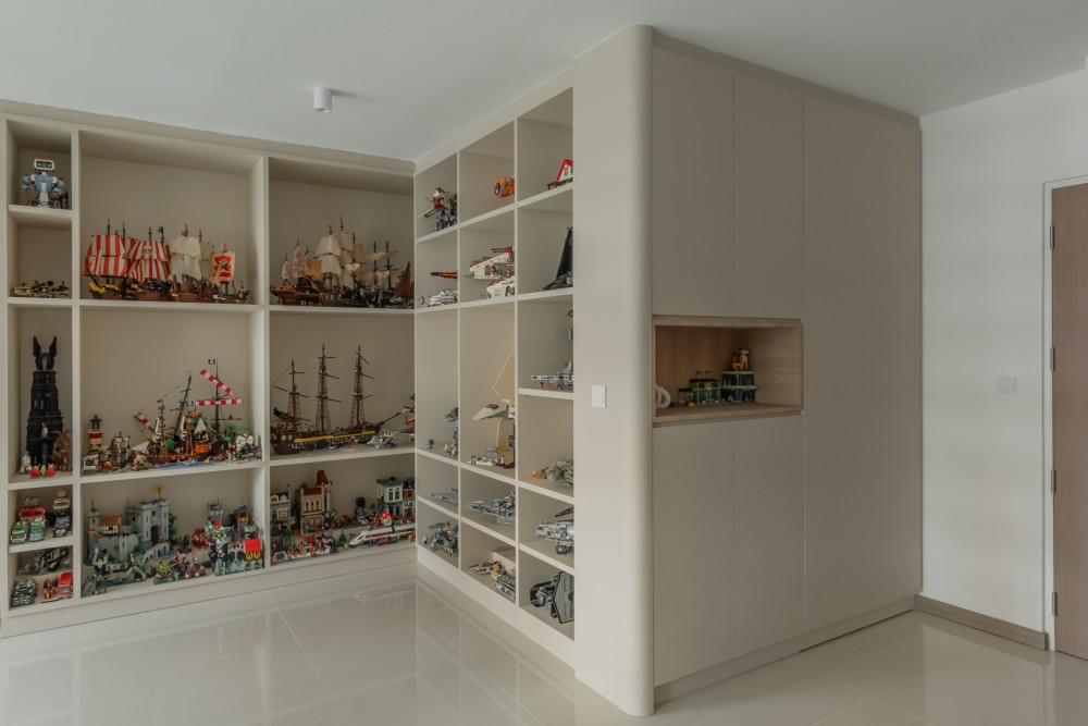Modern Entryway with Ceiling Light and Storage Cabinets