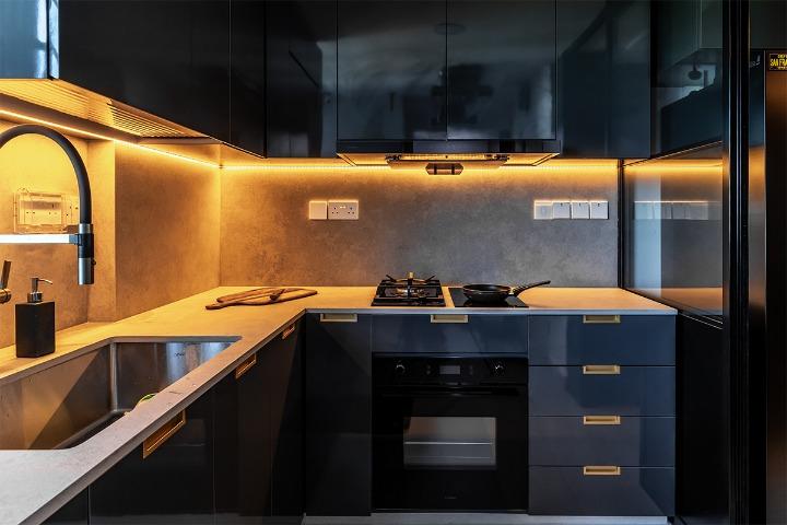 Modern Kitchen with Marble Floor and Kitchen Window