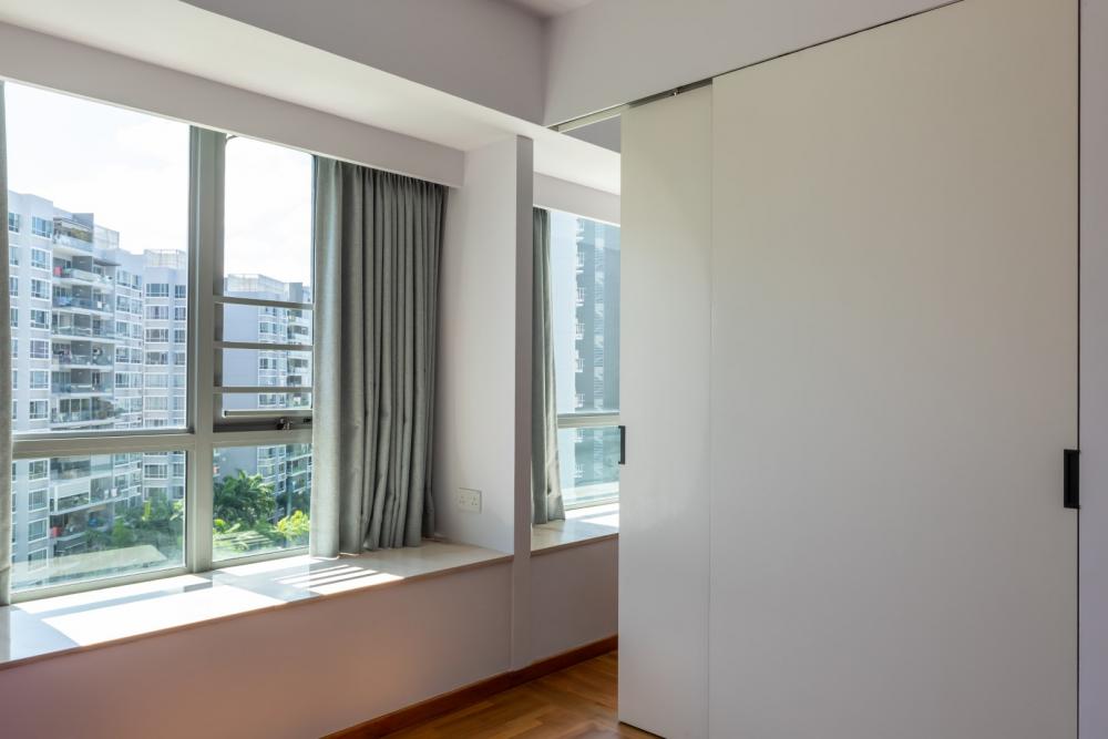 Modern Bedroom with Marble Floor and Wood Flooring