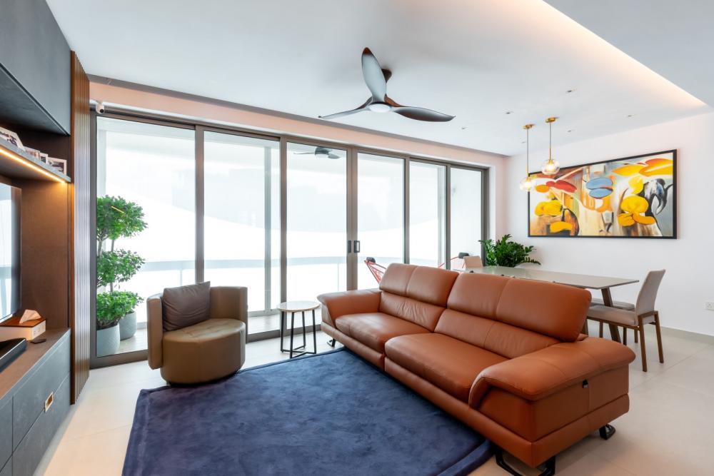 Modern Living Room with Feature Wall and Mirror