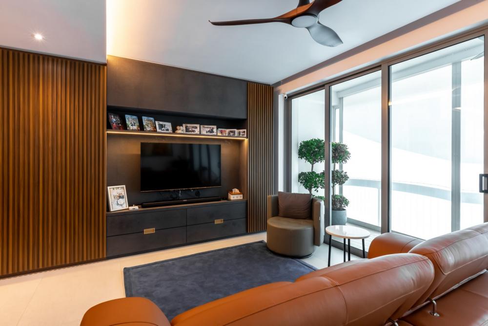Modern Living Room with TV Console and Feature Wall