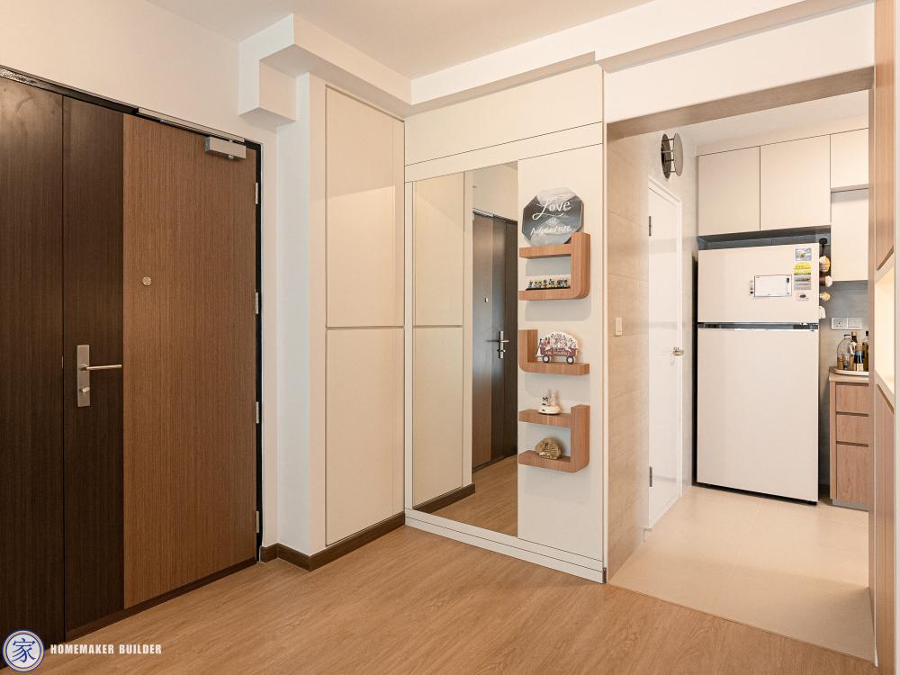 Scandinavian Foyer with Mirror and Storage Cabinets