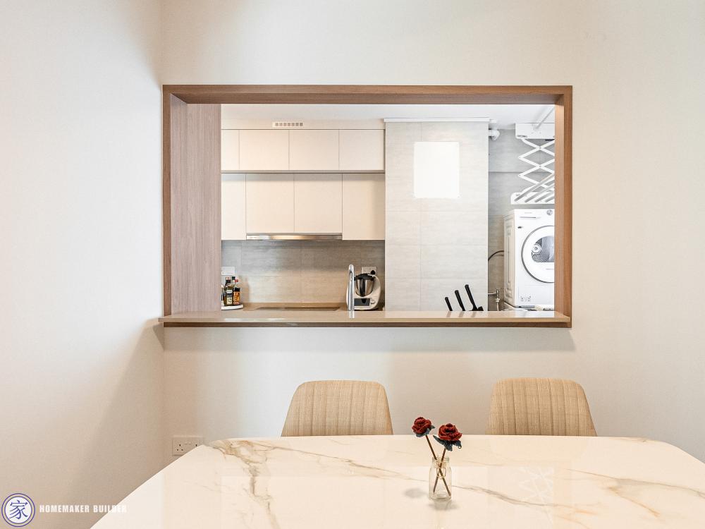 Scandinavian Dining Room with Countertop and Kitchen Island