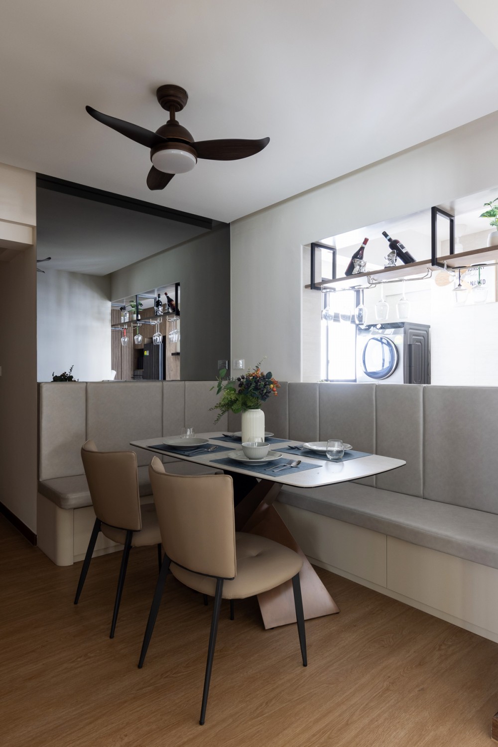 Contemporary Dining Room with Ceiling Fan and Dining Table