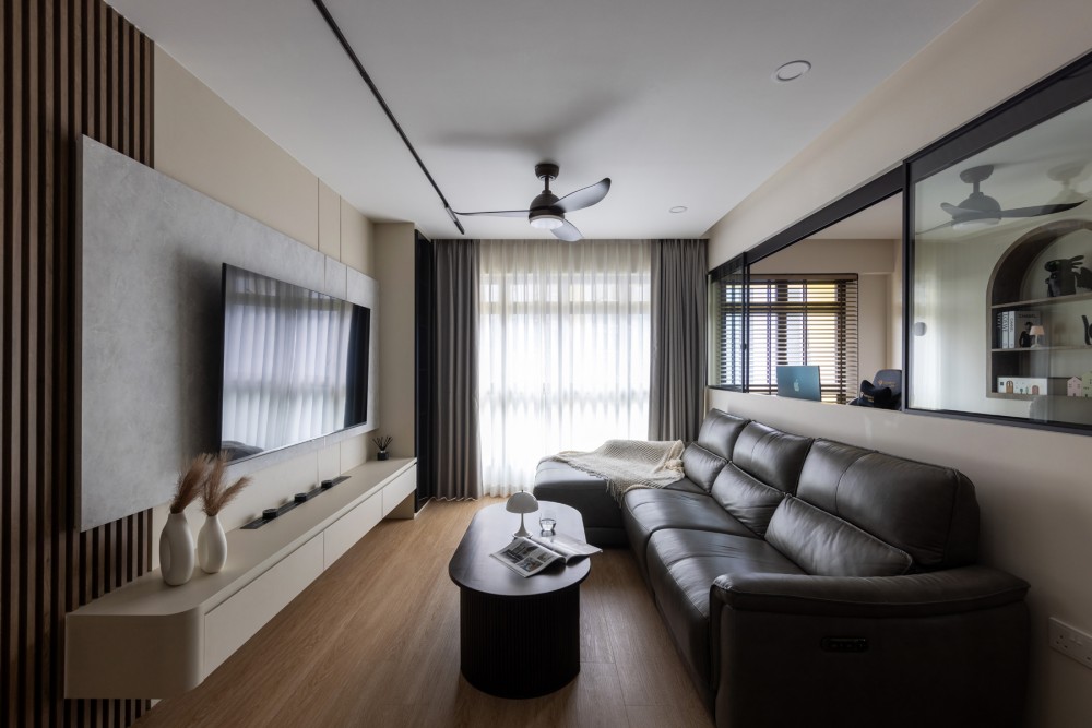 Contemporary Living Room with TV Console and Feature Wall
