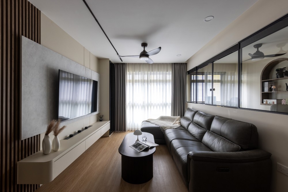 Contemporary Living Room with Vinyl Flooring and TV Console