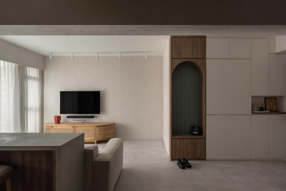 Minimalist Living Room with Vinyl Flooring and TV Console