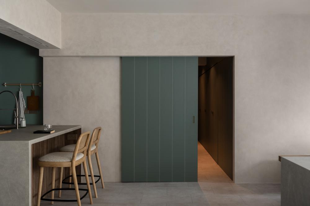 Minimalist Hallway with Wallpaper and Paintings