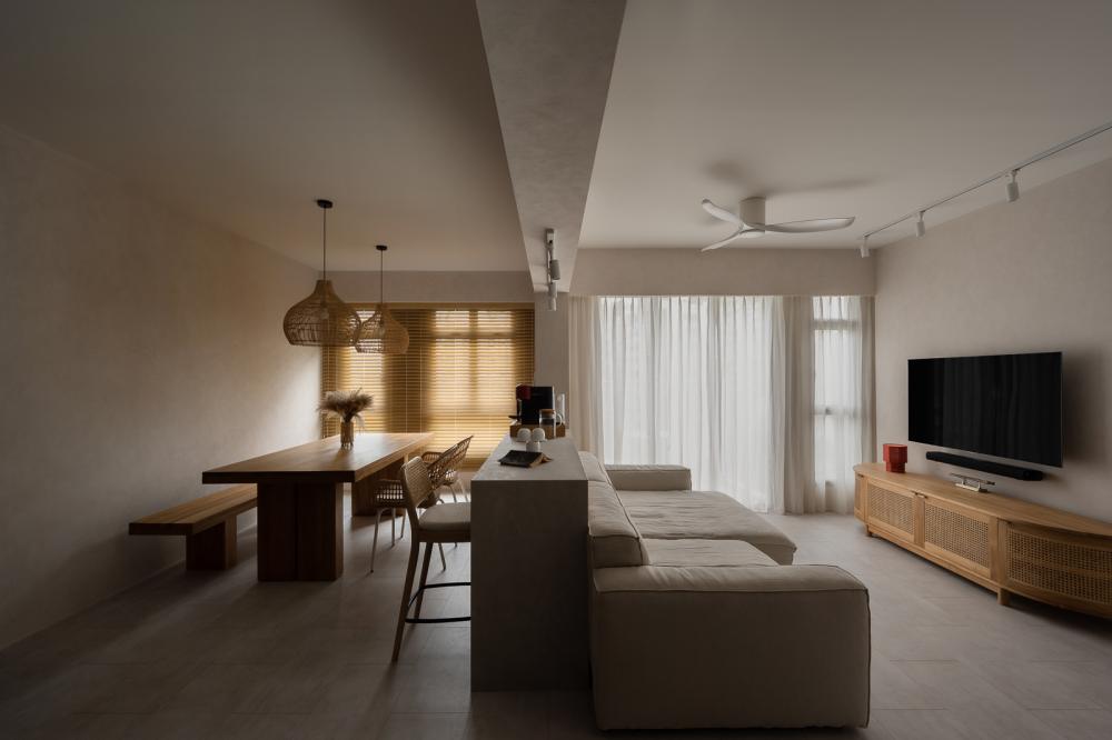 Minimalist Living Room with Bookshelf and TV Console