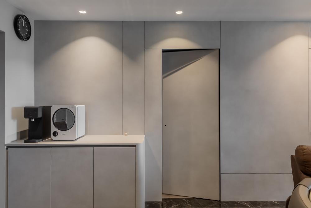 Modern Living Room with Bookshelf and Countertop