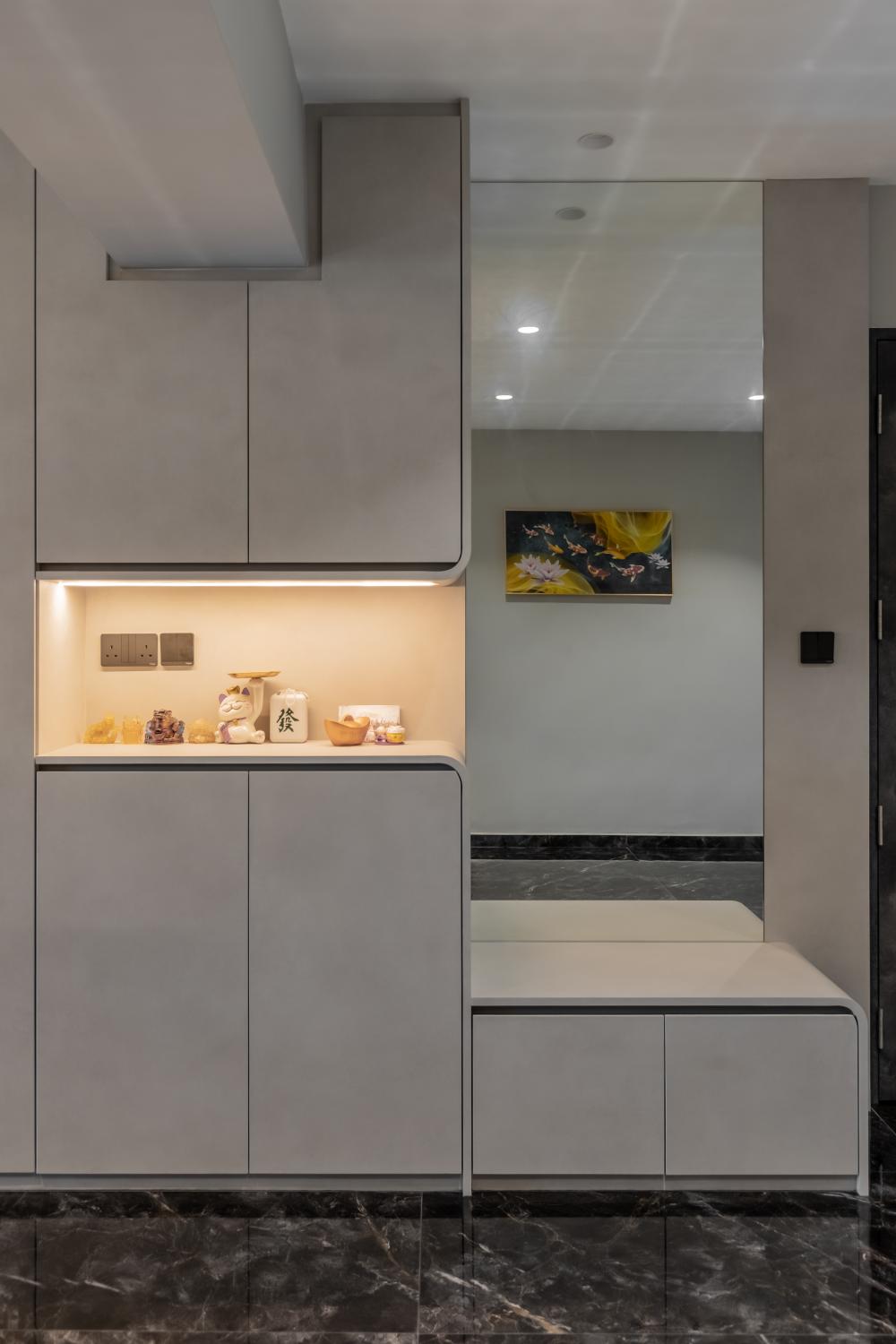 Modern Entryway with Mirror and Seating Bench