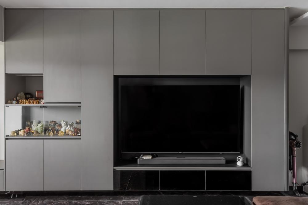 Modern Living Room with Bookshelf and TV Console