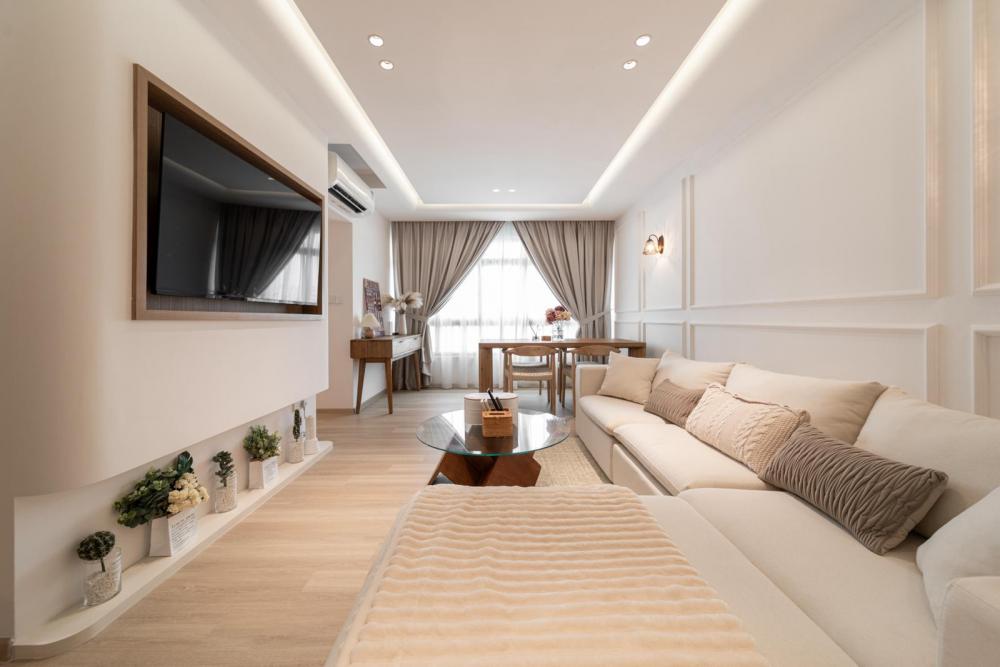 Scandinavian Living Room with Vinyl Flooring and Feature Wall