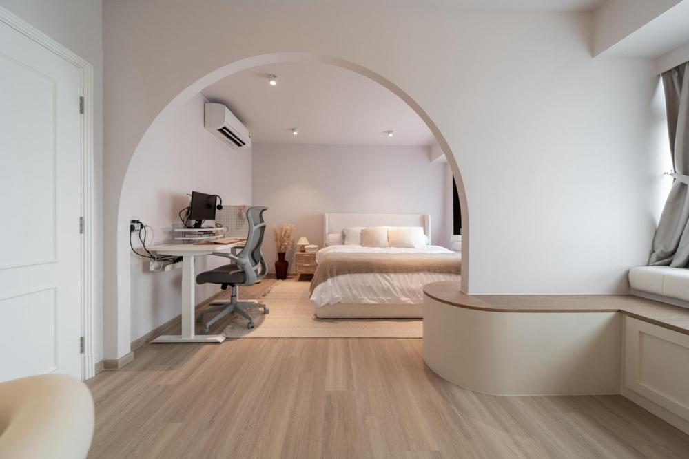 Scandinavian Bedroom with Vinyl Flooring and Bedside Table