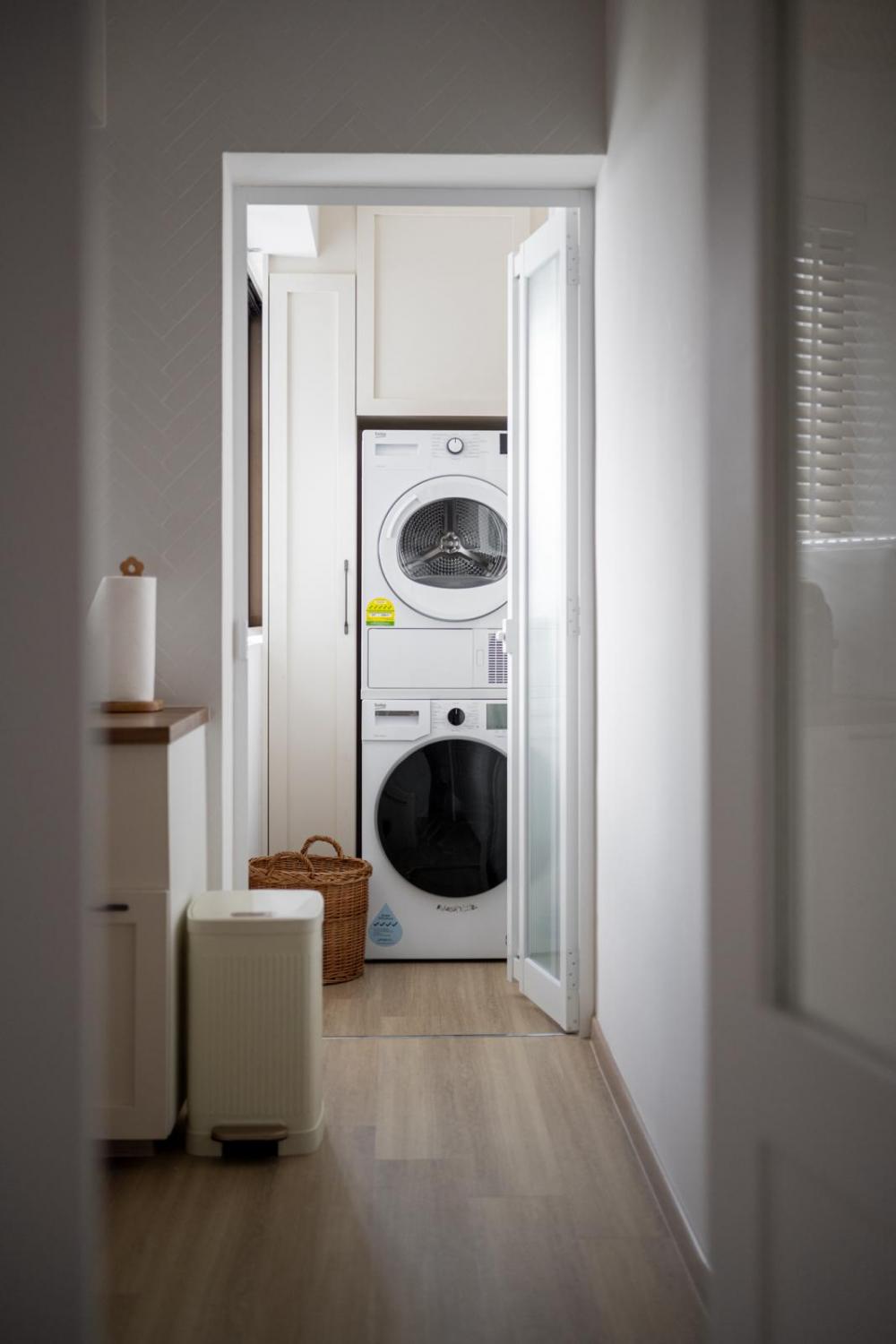 Scandinavian Service Yard with Washing Machine and Laundry Area