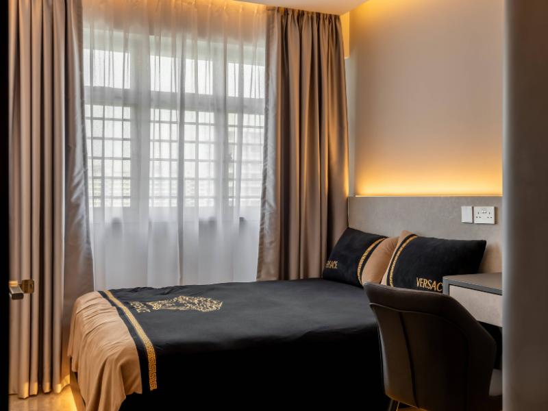 Modern Bedroom with Cove Lighting and Ceiling Light