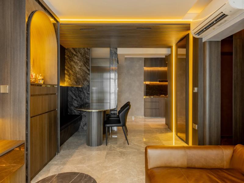 Modern Dining Room with Cove Lighting and Downlights
