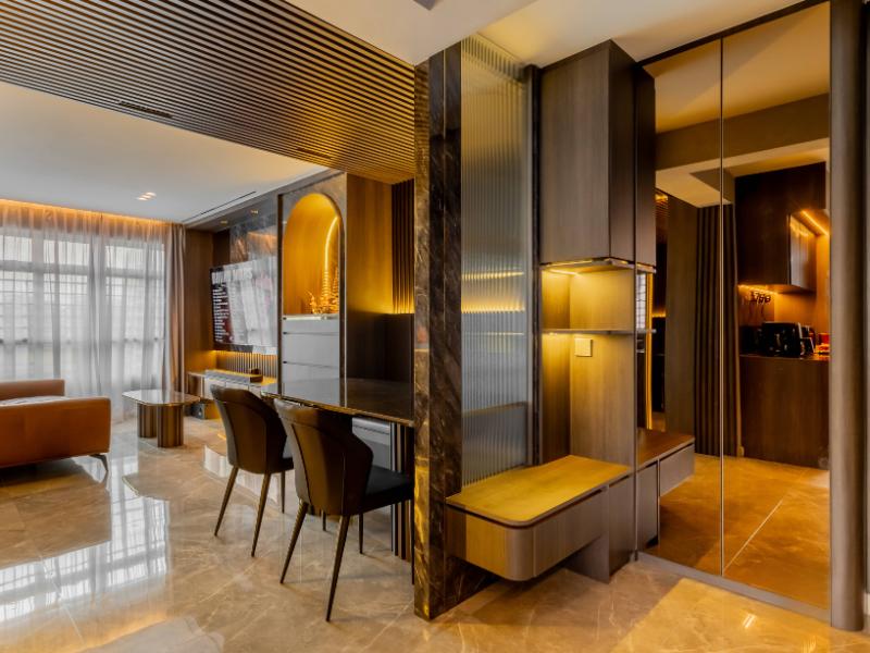 Modern Entryway with Mirror and Seating Bench