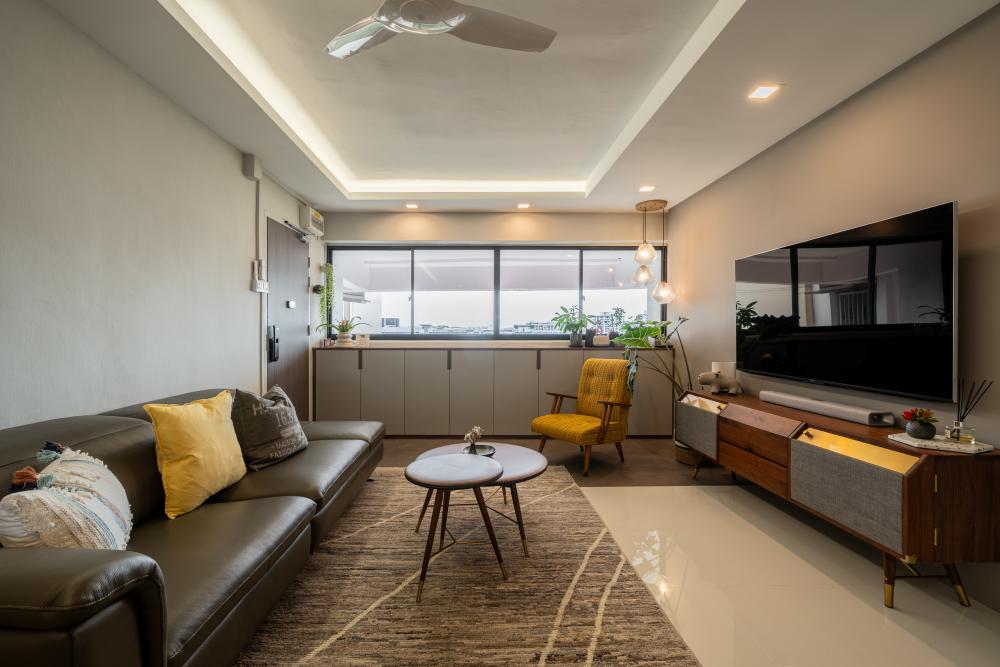 Modern Living Room with Wood Flooring and TV Console
