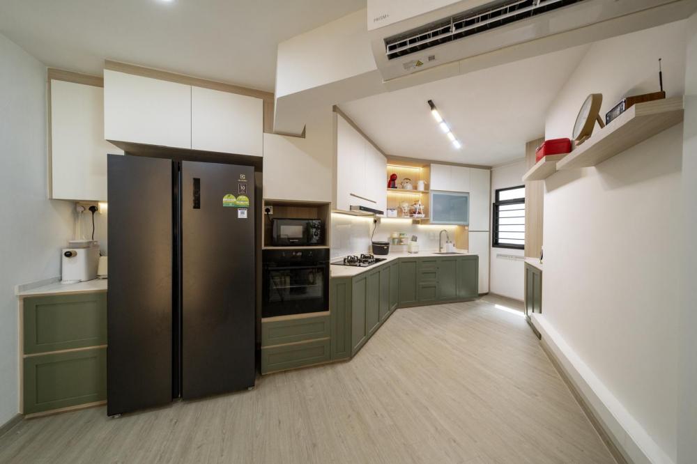 Scandinavian Kitchen with Countertop and Vinyl Flooring