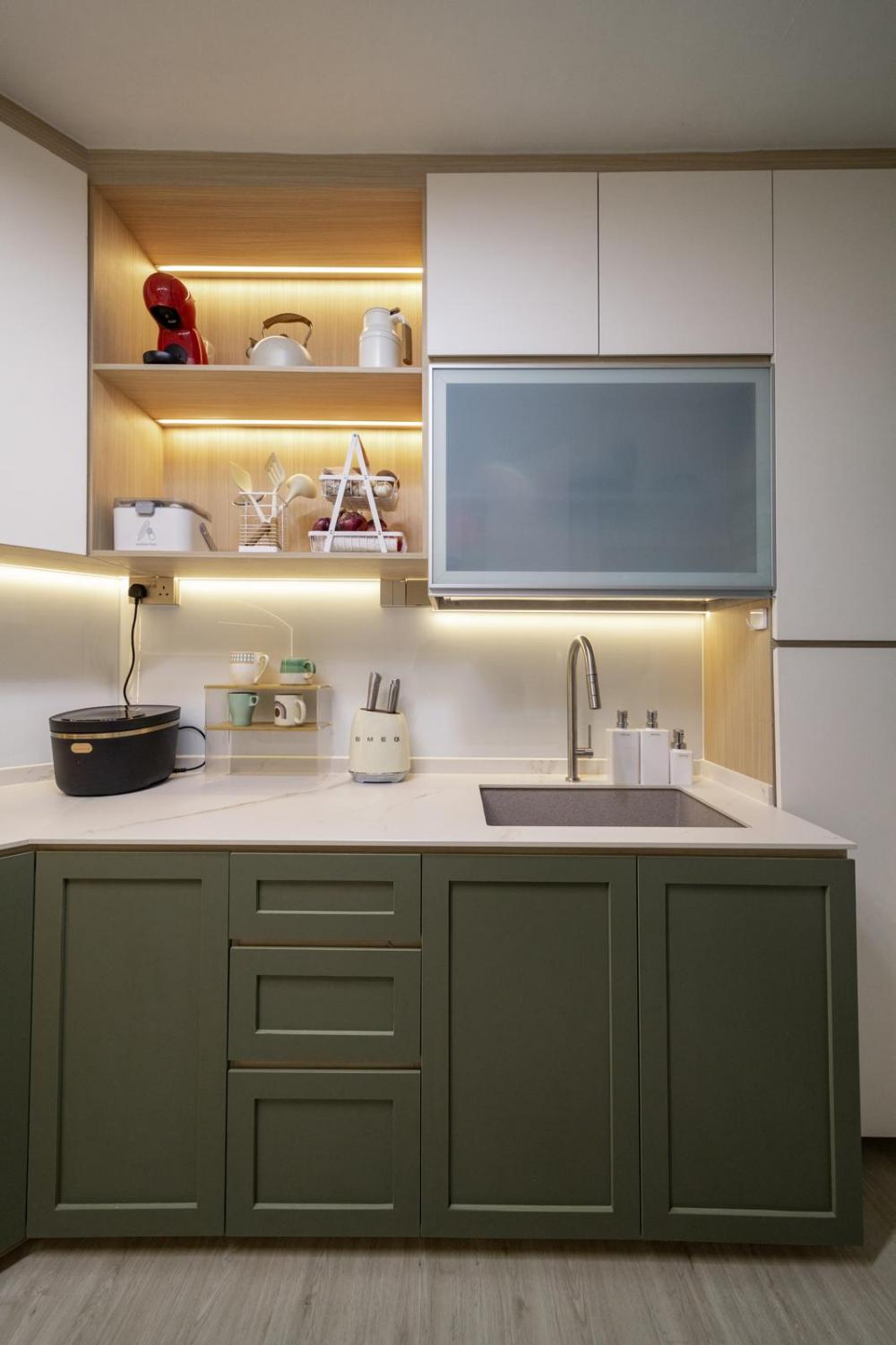 Scandinavian Kitchen with Countertop and Vinyl Flooring