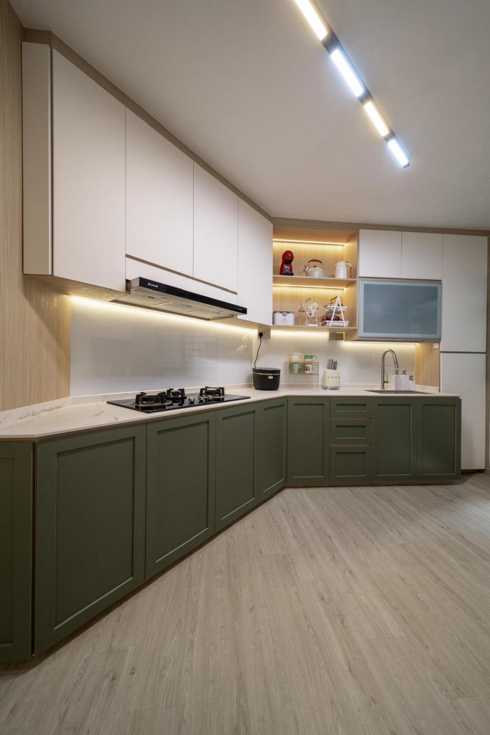 Scandinavian Kitchen with Countertop and Vinyl Flooring