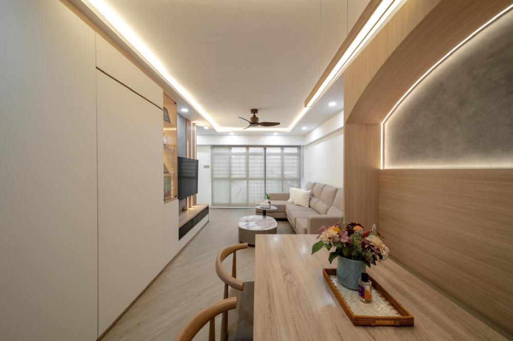 Scandinavian Living Room with Bookshelf and Settee