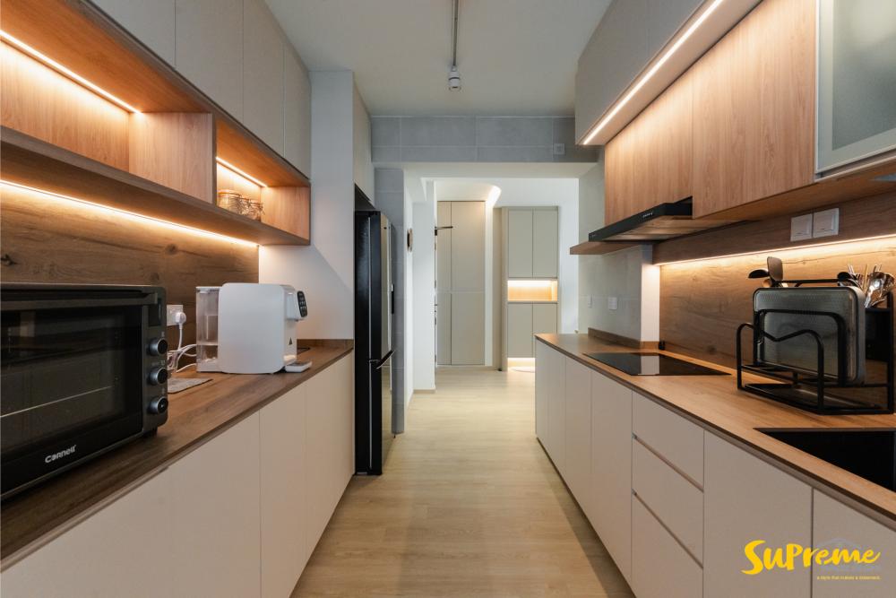 Contemporary Kitchen with Countertop and Herringbone Tiling
