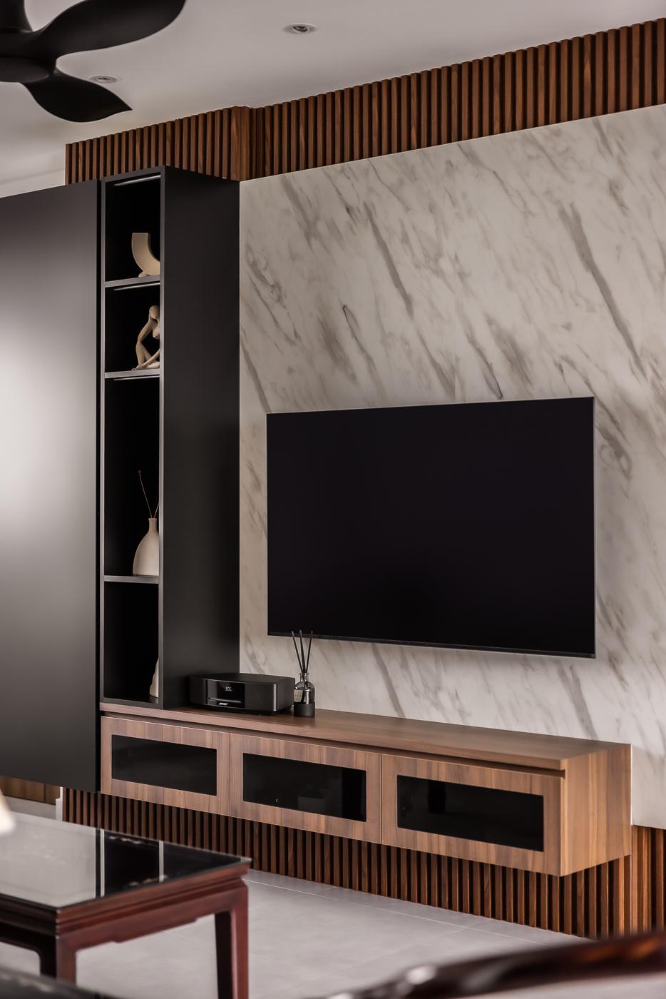 Modern Living Room with Bookshelf and TV Console