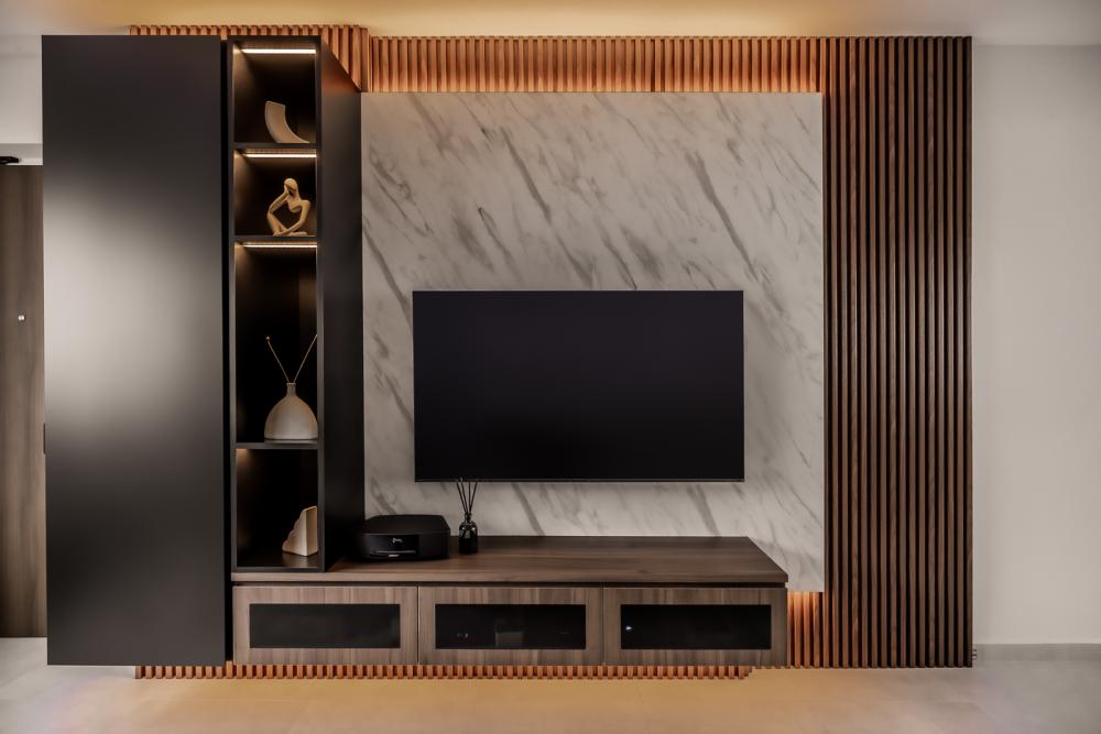 Modern Living Room with TV Console and Feature Wall