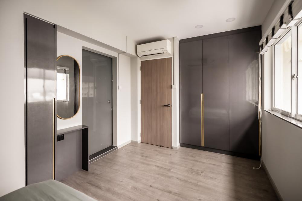 Modern Bedroom with Vinyl Flooring and Wood Flooring