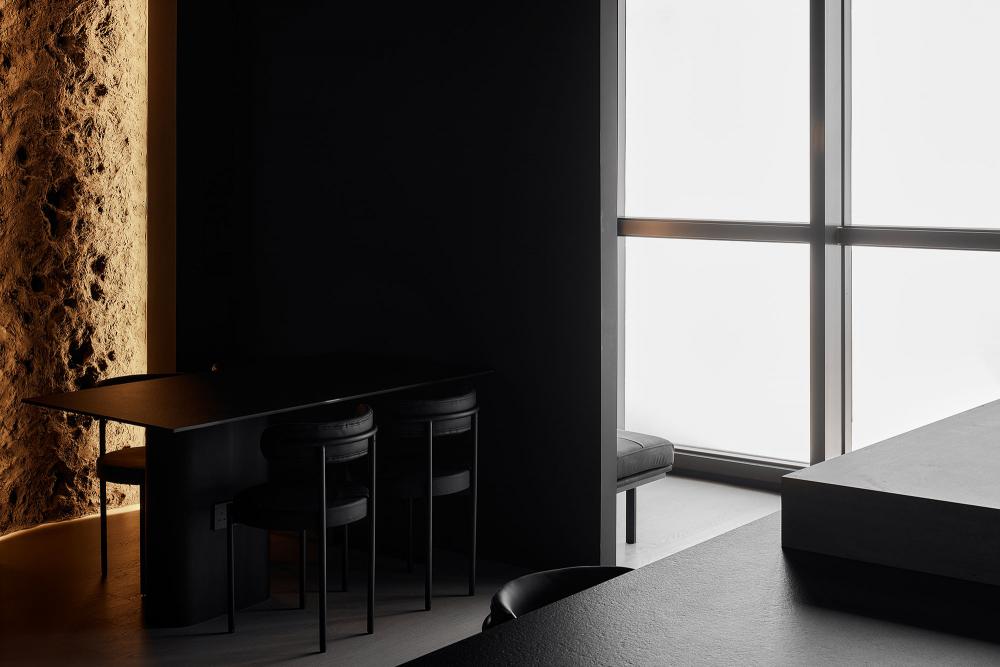 Contemporary Home Office with Wallpaper and Desk Chairs