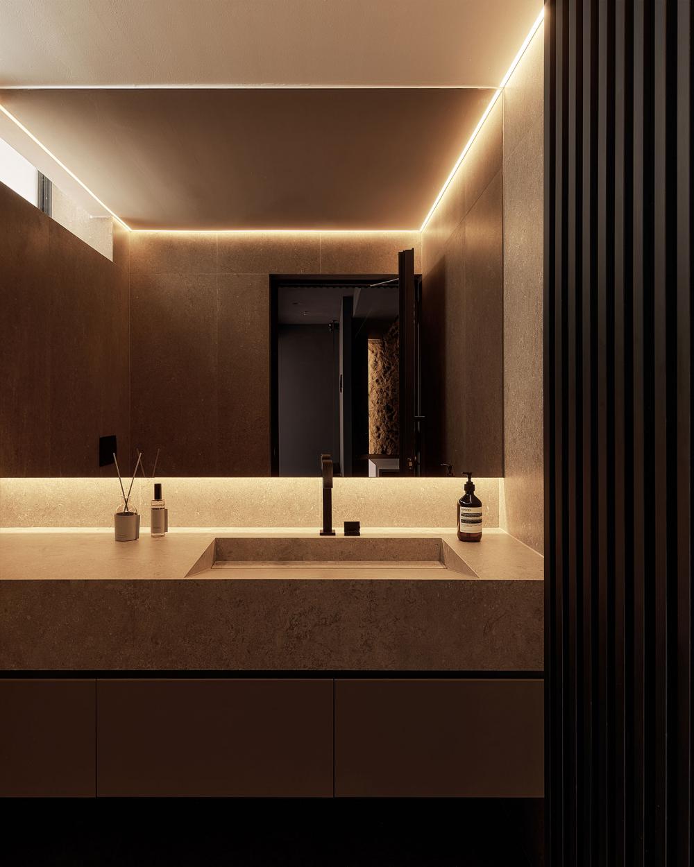 Contemporary Bathroom with Countertop and Mirror