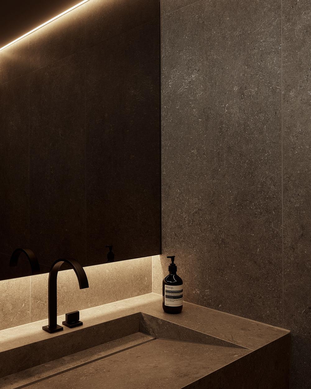 Contemporary Bathroom with Countertop and Mirror
