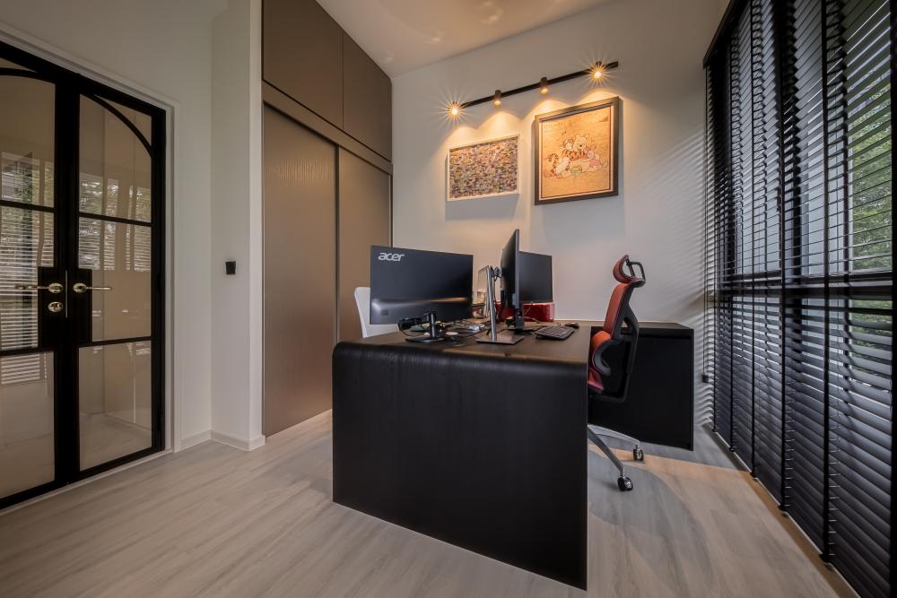 Modern Home Office with Desk and Storage Cabinets