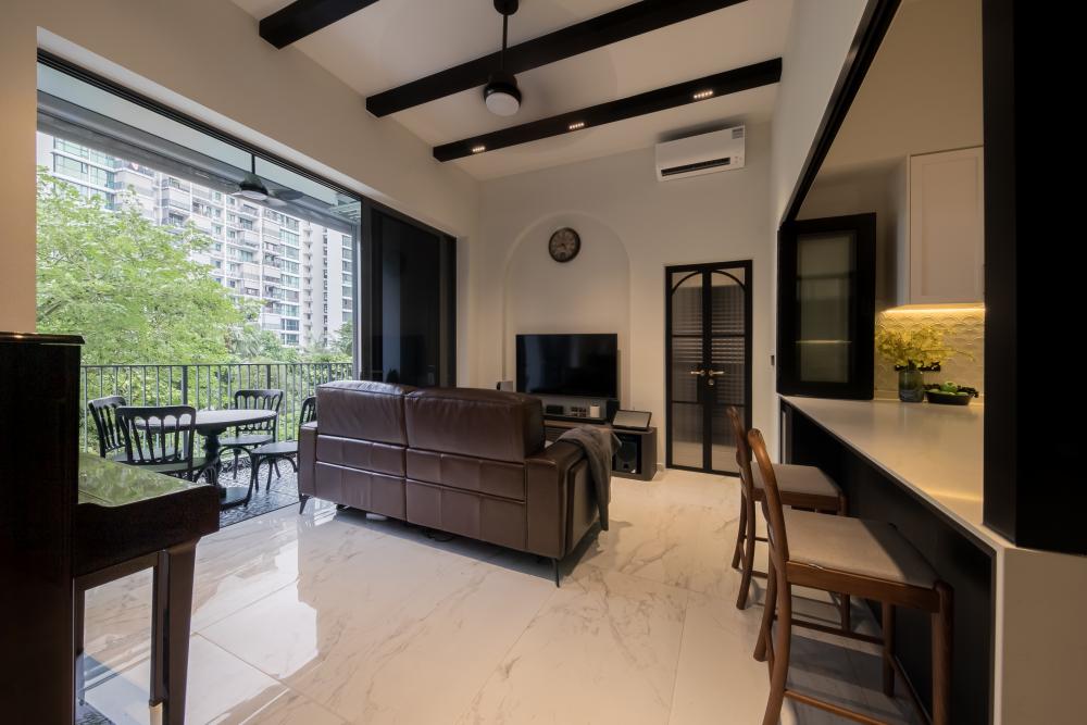 Modern Living Room with TV Console and Ceiling Light