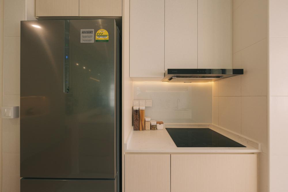 Scandinavian Kitchen with Cement Floor and Granite Floor