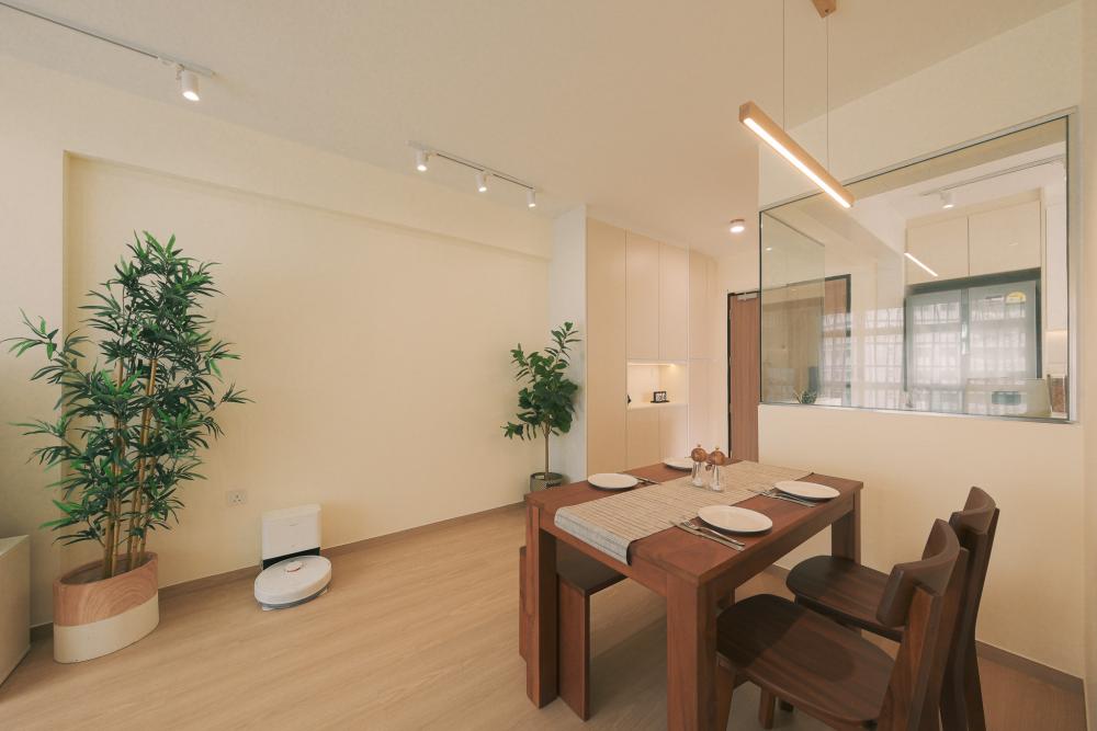 Scandinavian Living Room with TV Console and Mirror