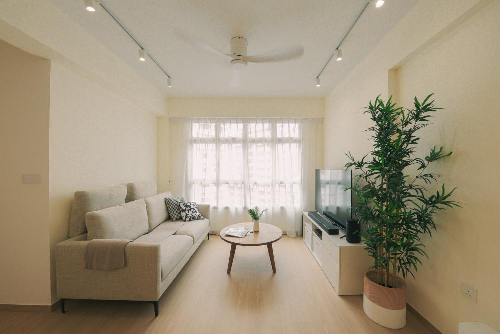 Scandinavian Living Room with TV Console and Drop Light
