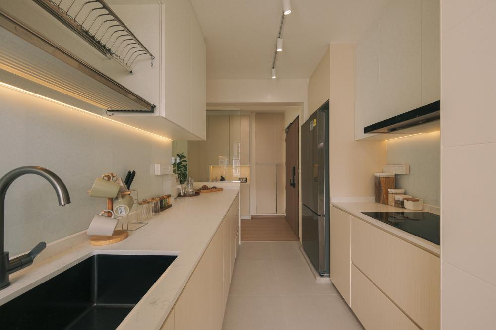 Scandinavian Kitchen with Cement Floor and Granite Floor