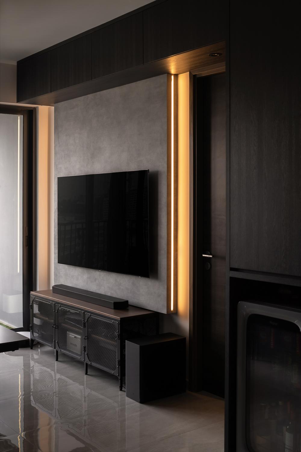 Minimalist Living Room with Bookshelf and TV Console