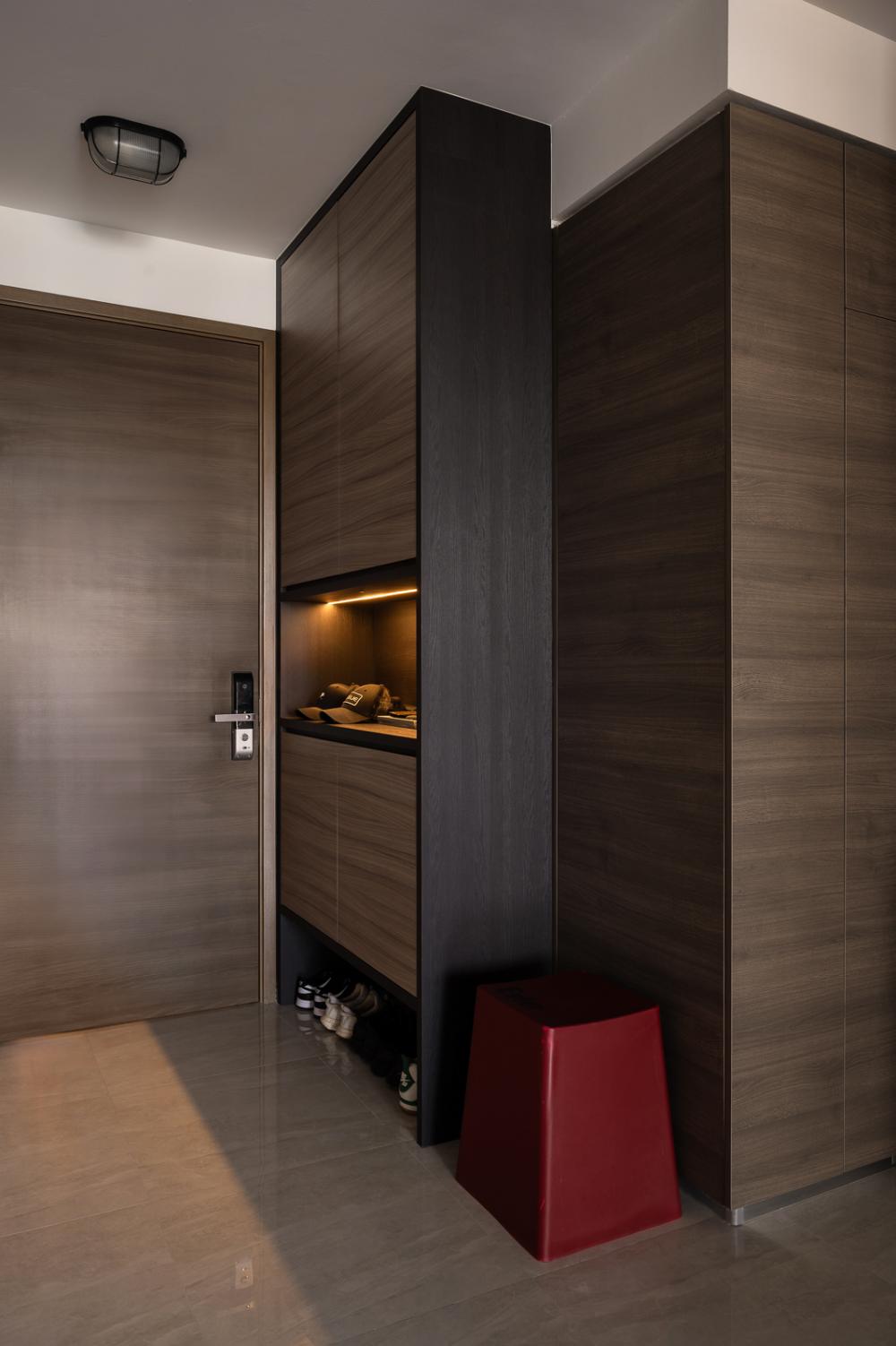 Minimalist Entryway with Seating Bench and Shoe Rack
